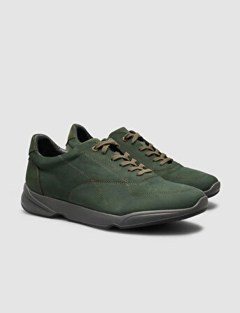 Cabani %100 Hakiki Deri Yeşil Süet Bağcıklı Erkek Spor Ayakkabı