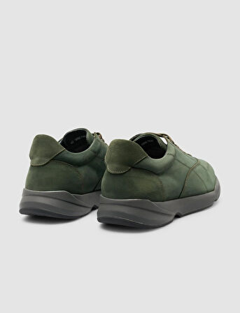 Cabani %100 Hakiki Deri Yeşil Süet Bağcıklı Erkek Spor Ayakkabı