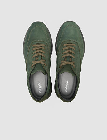 Cabani %100 Hakiki Deri Yeşil Süet Bağcıklı Erkek Spor Ayakkabı