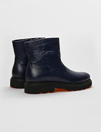 Hakiki Deri Lacivert Fermuarlı Erkek Günlük Bot