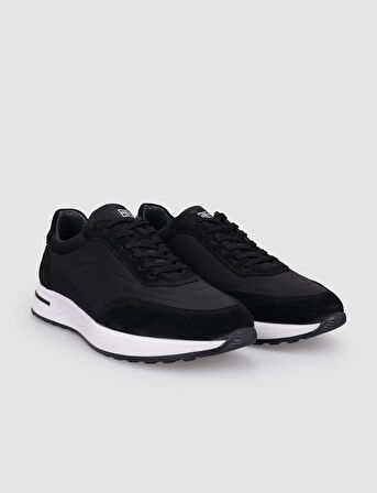 Hakiki Deri Siyah Süet Bağcıklı Erkek Spor Ayakkabı