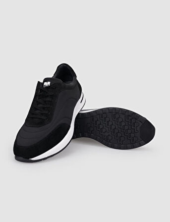 Hakiki Deri Siyah Süet Bağcıklı Erkek Spor Ayakkabı