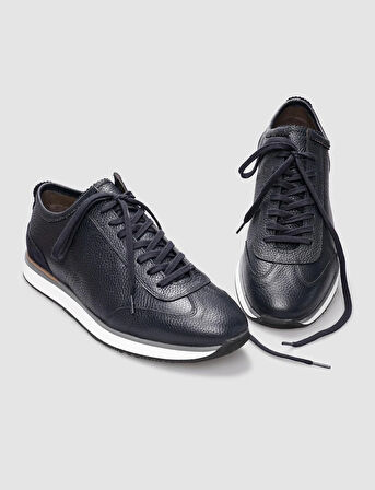 Hakiki Deri Lacivert Bağcıklı Erkek Spor Ayakkabı