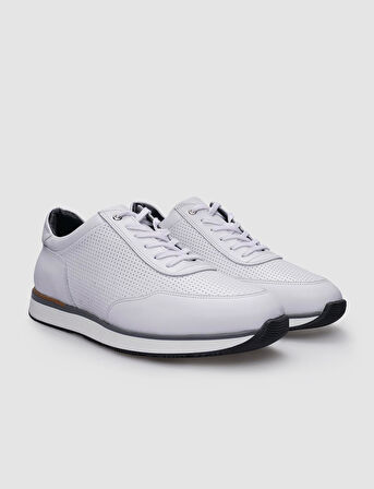 %100 Hakiki Deri Beyaz Bağcıklı Erkek Sneaker