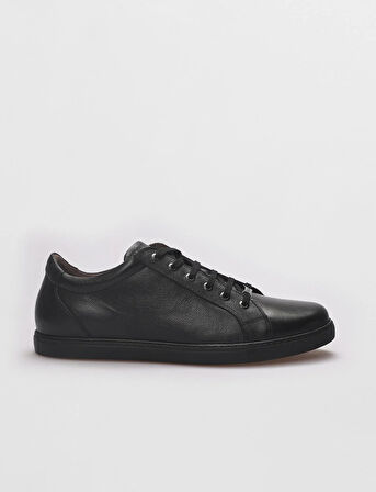 Hakiki Deri Siyah Bağcıklı Erkek Sneaker Ayakkabı