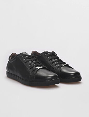 Hakiki Deri Siyah Bağcıklı Erkek Sneaker Ayakkabı