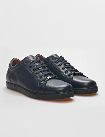 Hakiki Deri Lacivert Bağcıklı Erkek Sneaker