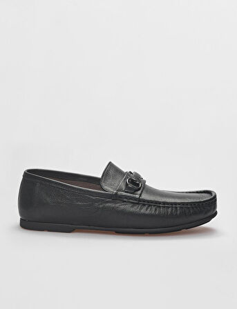 Hakiki Deri Siyah Tokalı Erkek Loafer