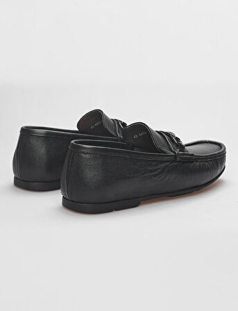 Hakiki Deri Siyah Tokalı Erkek Loafer