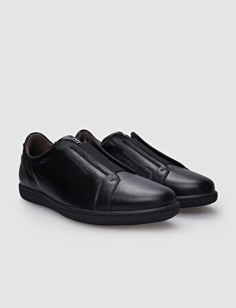 %100 Hakiki Deri Siyah Lastikli Erkek Ayakkabı