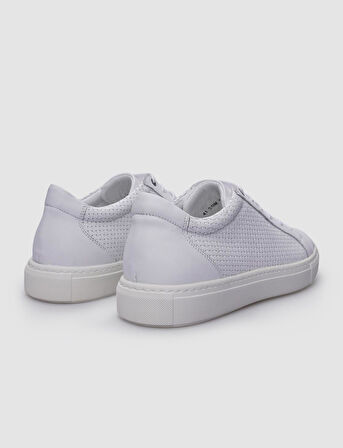 %100 Hakiki Deri Beyaz Bağcıklı Desenli Erkek Sneaker