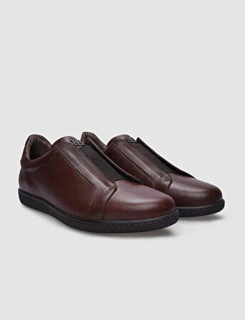 %100 Hakiki Deri Kahverengi Lastikli Erkek Sneaker