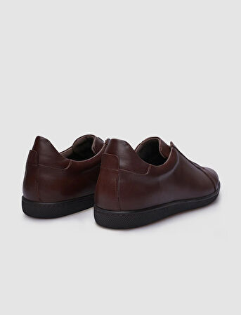 %100 Hakiki Deri Kahverengi Lastikli Erkek Sneaker