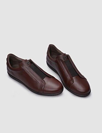 %100 Hakiki Deri Kahverengi Lastikli Erkek Sneaker