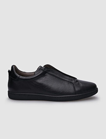 %100 Hakiki Deri Siyah Lastikli Erkek Sneaker