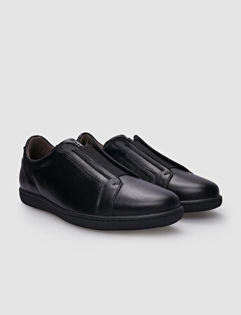 %100 Hakiki Deri Siyah Lastikli Erkek Sneaker