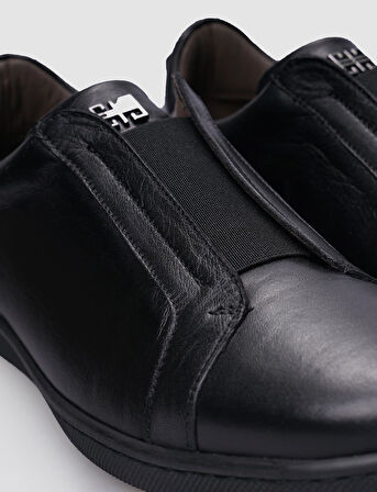 %100 Hakiki Deri Siyah Lastikli Erkek Sneaker