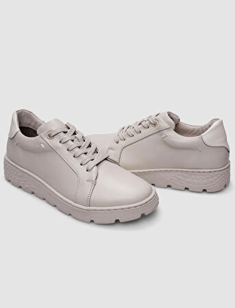 %100 Hakiki Deri Ekru Kadın Spor Ayakkabı