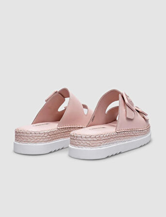 	%100 Hakiki Deri Pudra Çift Tokalı Kadın Terlik