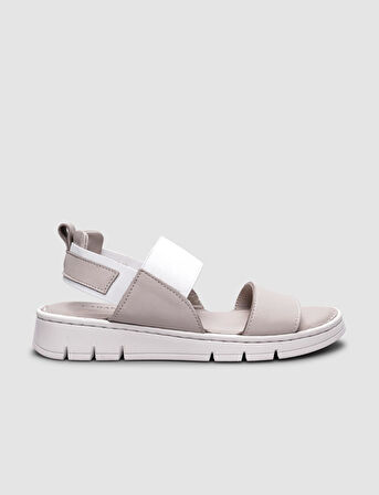 %100 Hakiki Deri Bej Kadın Günlük Sandalet