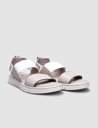 %100 Hakiki Deri Bej Kadın Günlük Sandalet