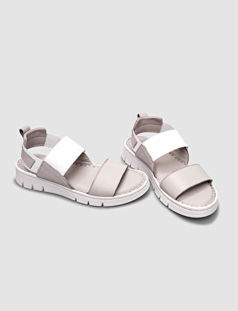 %100 Hakiki Deri Bej Kadın Günlük Sandalet