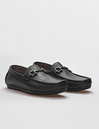 Hakiki Deri Siyah Tokalı Erkek Loafer