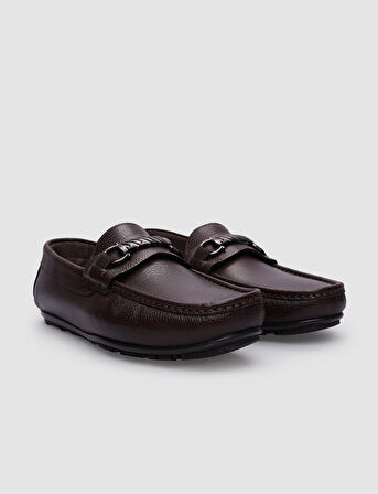 %100 Hakiki Deri Kahverengi Tokalı Erkek Loafer