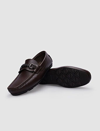 %100 Hakiki Deri Kahverengi Tokalı Erkek Loafer