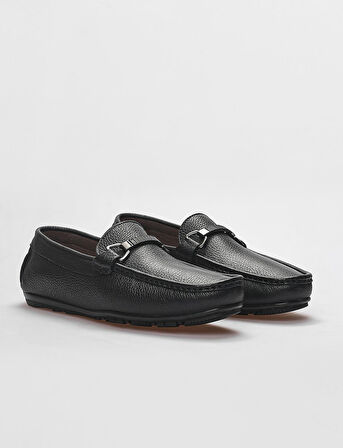 Hakiki Deri Siyah Toka Detaylı Erkek Loafer