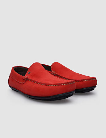 %100 Hakiki Deri Kırmızı Nubuk Erkek Loafer