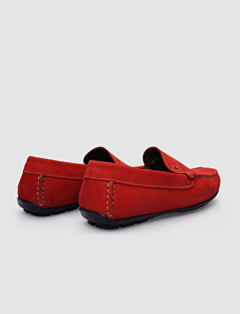 %100 Hakiki Deri Kırmızı Nubuk Erkek Loafer