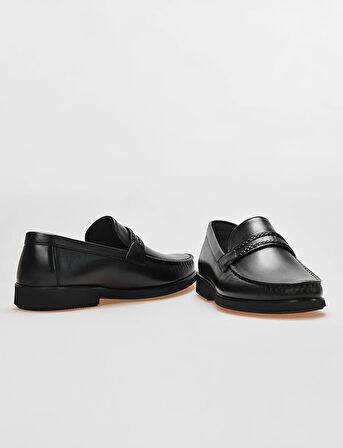 Hakiki Deri Siyah Kemer Detaylı Erkek Klasik Ayakkabı