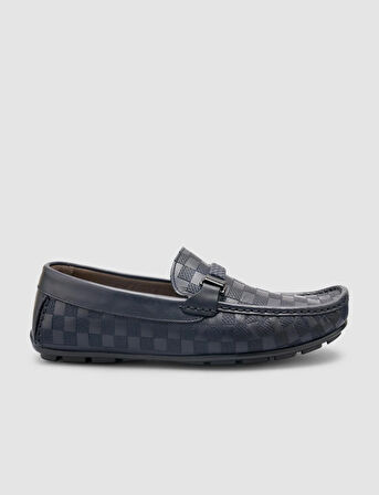 %100 Hakiki Deri Lacivert Toka Detaylı Erkek Loafer