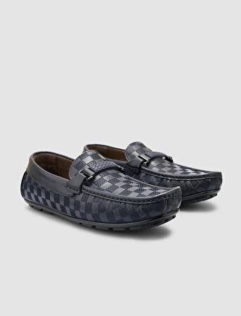 %100 Hakiki Deri Lacivert Toka Detaylı Erkek Loafer