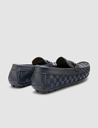 %100 Hakiki Deri Lacivert Toka Detaylı Erkek Loafer