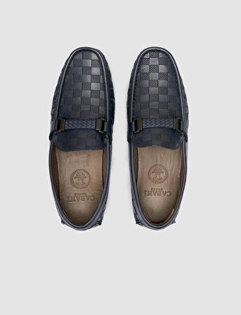 %100 Hakiki Deri Lacivert Toka Detaylı Erkek Loafer