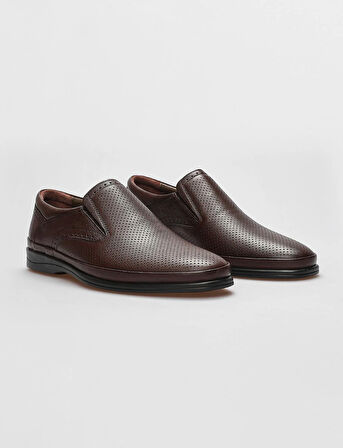 Hakiki Deri Kahverengi Lazer Detaylı Erkek Günlük Ayakkabı