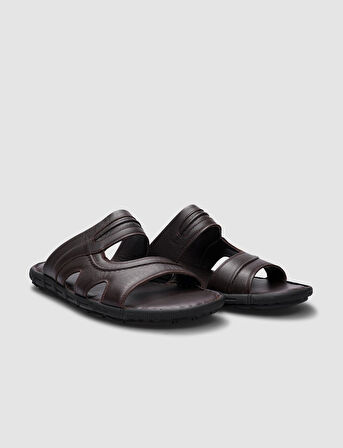 %100 Hakiki Deri Kahverengi Erkek Günlük Terlik