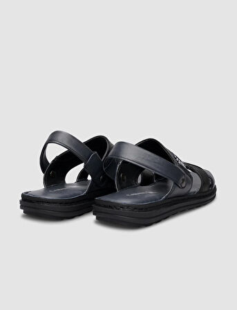 %100 Hakiki Deri Lacivert Erkek Günlük Sandalet