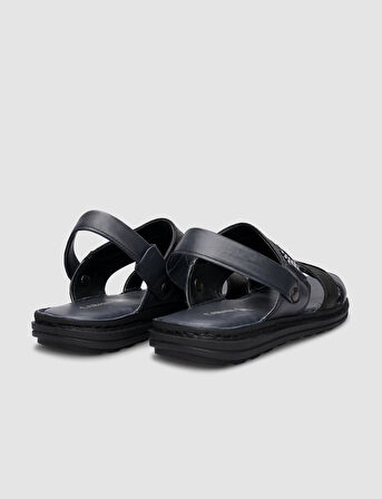 %100 Hakiki Deri Lacivert Erkek Günlük Sandalet