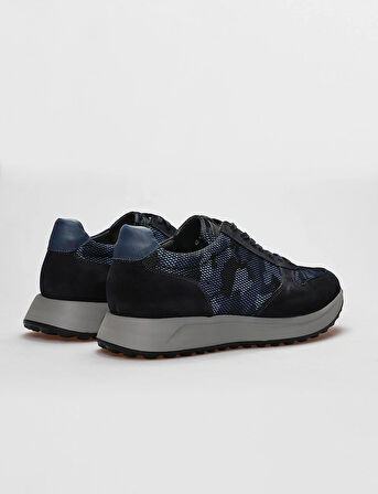 Hakiki Deri Lacivert Kamuflaj Bağcıklı Erkek Spor Ayakkabı