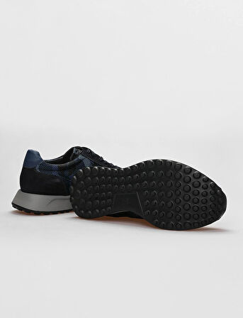 Hakiki Deri Lacivert Kamuflaj Bağcıklı Erkek Spor Ayakkabı