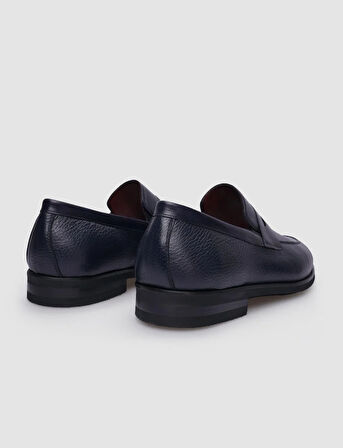 %100 Hakiki Deri Lacivert Bağcıksız Erkek Klasik Ayakkabı