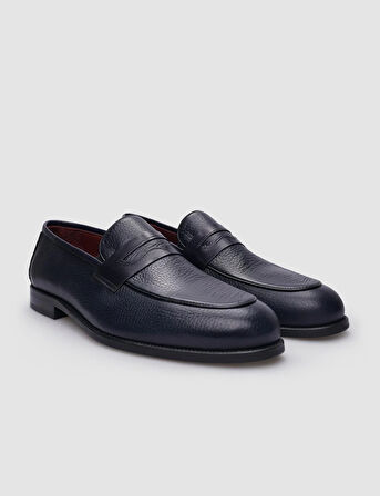 %100 Hakiki Deri Lacivert Bağcıksız Erkek Klasik Ayakkabı