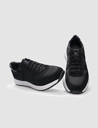 Hakiki Deri Siyah Bağcıklı Erkek Spor Ayakkabı