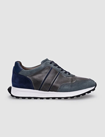 %100 Hakiki Deri Gri Bağcıklı Erkek Sneaker