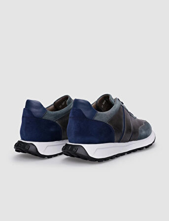 %100 Hakiki Deri Gri Bağcıklı Erkek Sneaker