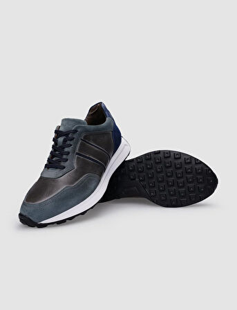 %100 Hakiki Deri Gri Bağcıklı Erkek Sneaker