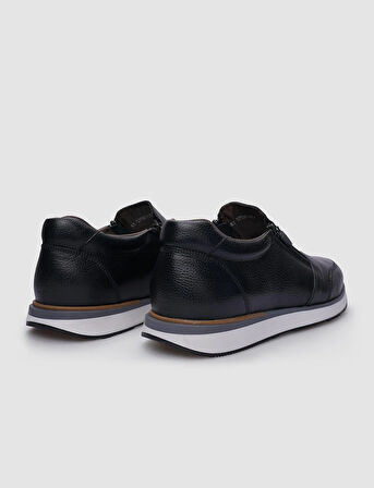 %100 Hakiki Deri Siyah Fermuarlı Erkek Sneaker